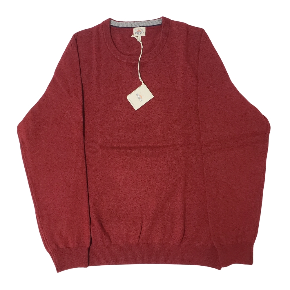 Faherty Jackson Sweater Crewneck Men XXL Red Fern Heather Organic Cotton Blend